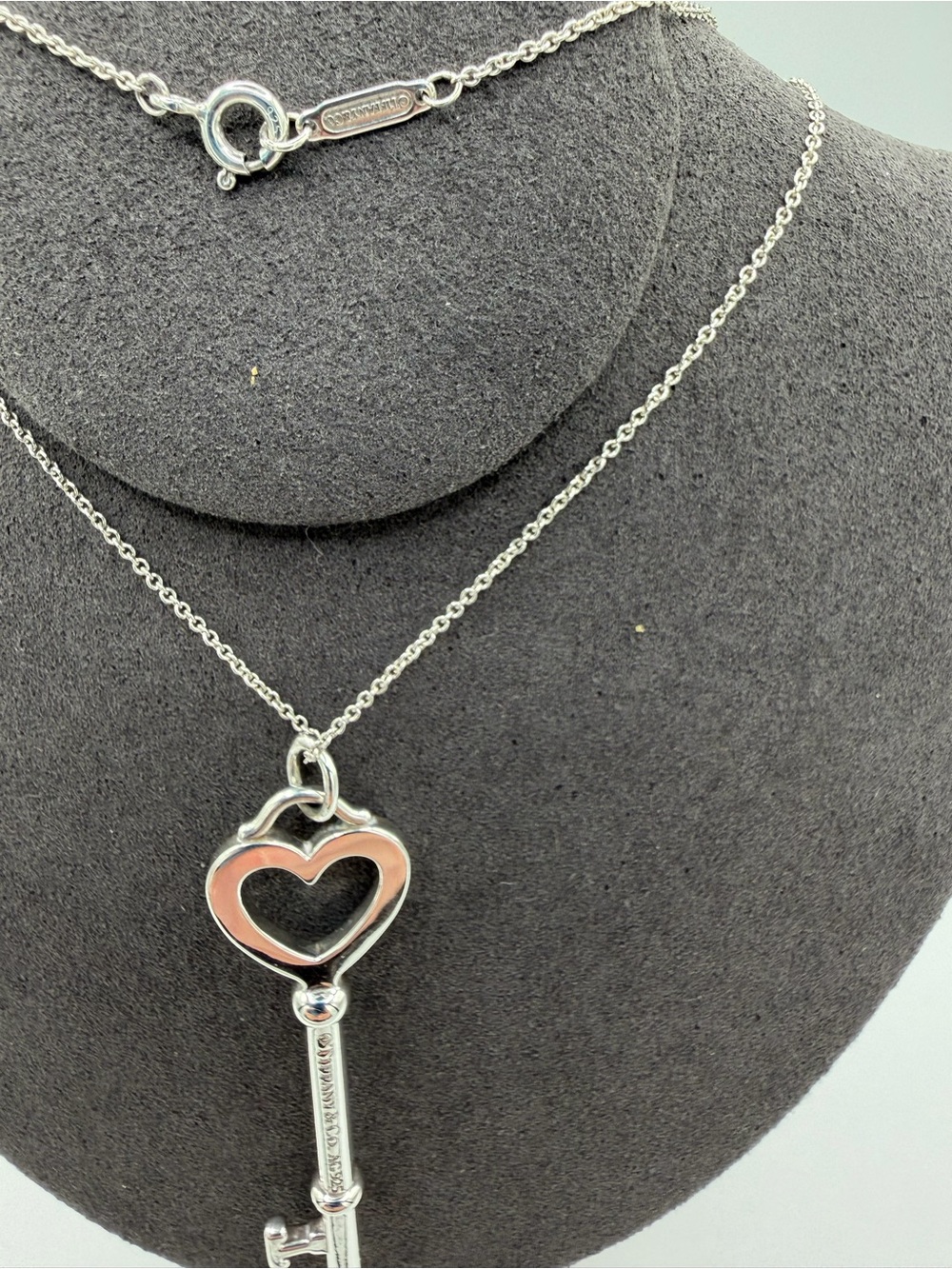 Tiffany & Co. Silver Heart Key Pendant Necklace with Signature Blue Pouch - Picture 5 of 8